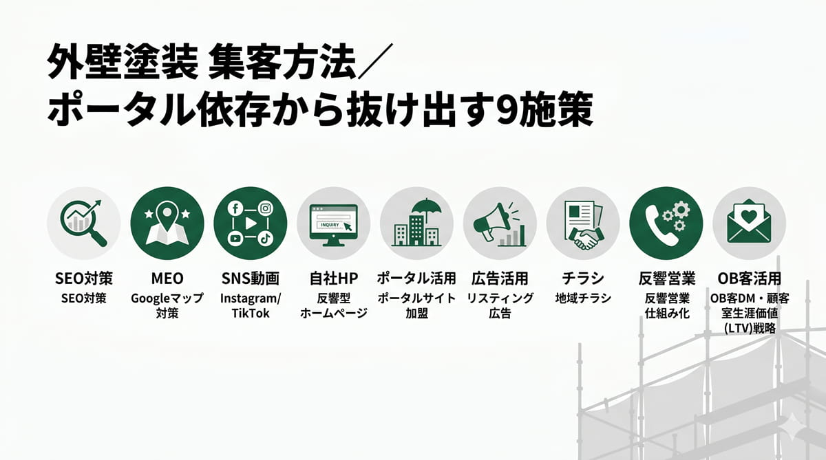 外壁塗装の集客方法！ポータル依存から抜け出す9施策のアイキャッチ画像
